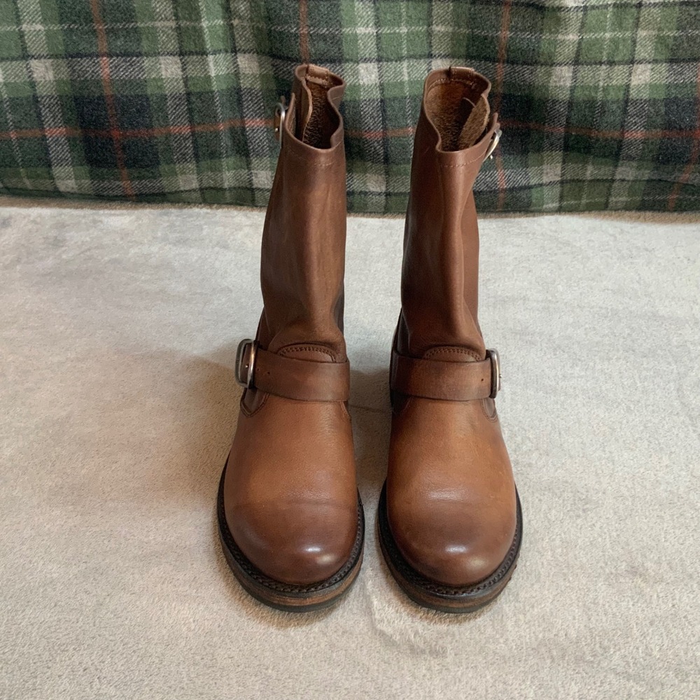 Frye Engineer 8R Cognac Brown Leather Boots 3470547 STO Mens 5.5 Womens 7.5 - Picture 2 of 9